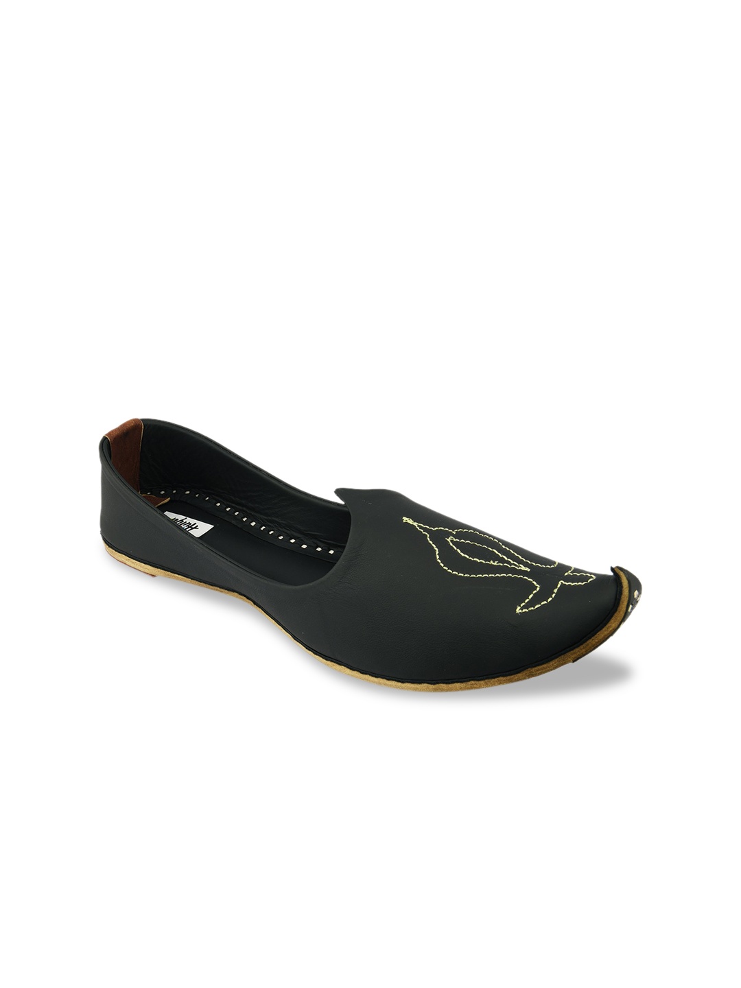 

Hulya Men Black Solid Leather Mojaris