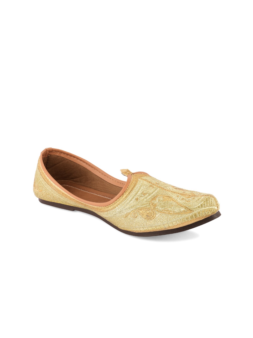 

Hulya Men Gold-Toned Embroidered Leather Mojaris