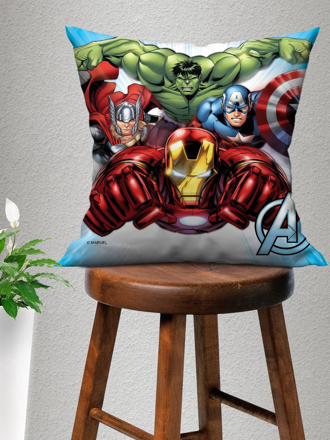 

Athom Living Marvel Multicoloured Avengers Print Square Cushion With Cover, Multi
