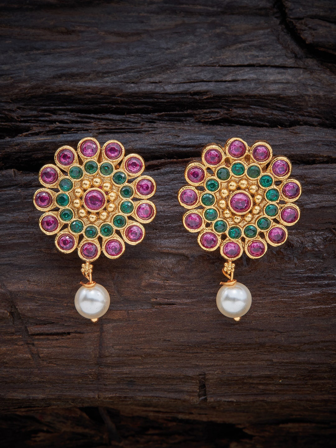 

Kushal's Fashion Jewellery Women Red Gold Plated Floral Drop Earrings