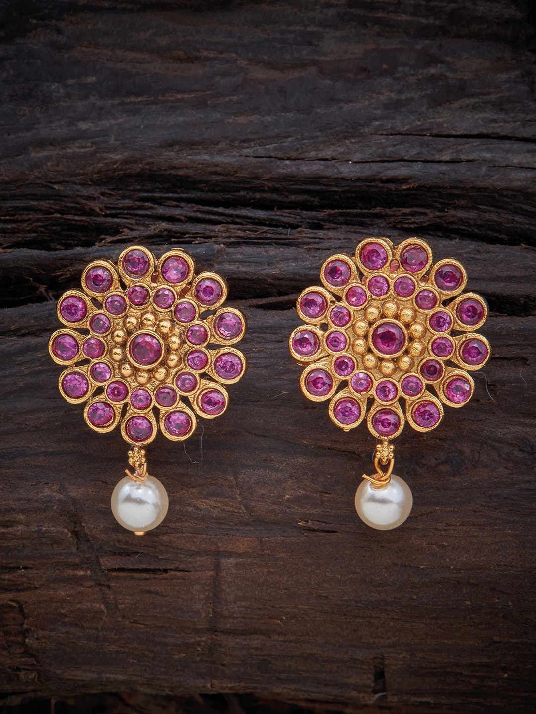 

Kushal's Fashion Jewellery Women Red Gold Plated Floral Drop Earrings
