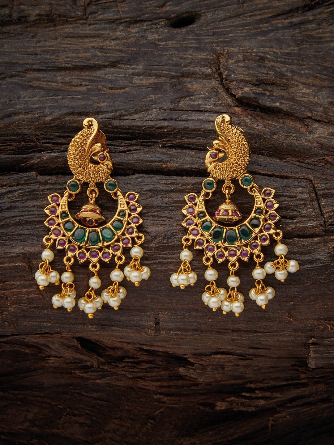 

Kushal's Fashion Jewellery Women Red & Green Gold Plated Contemporary Chandbalis Earrings