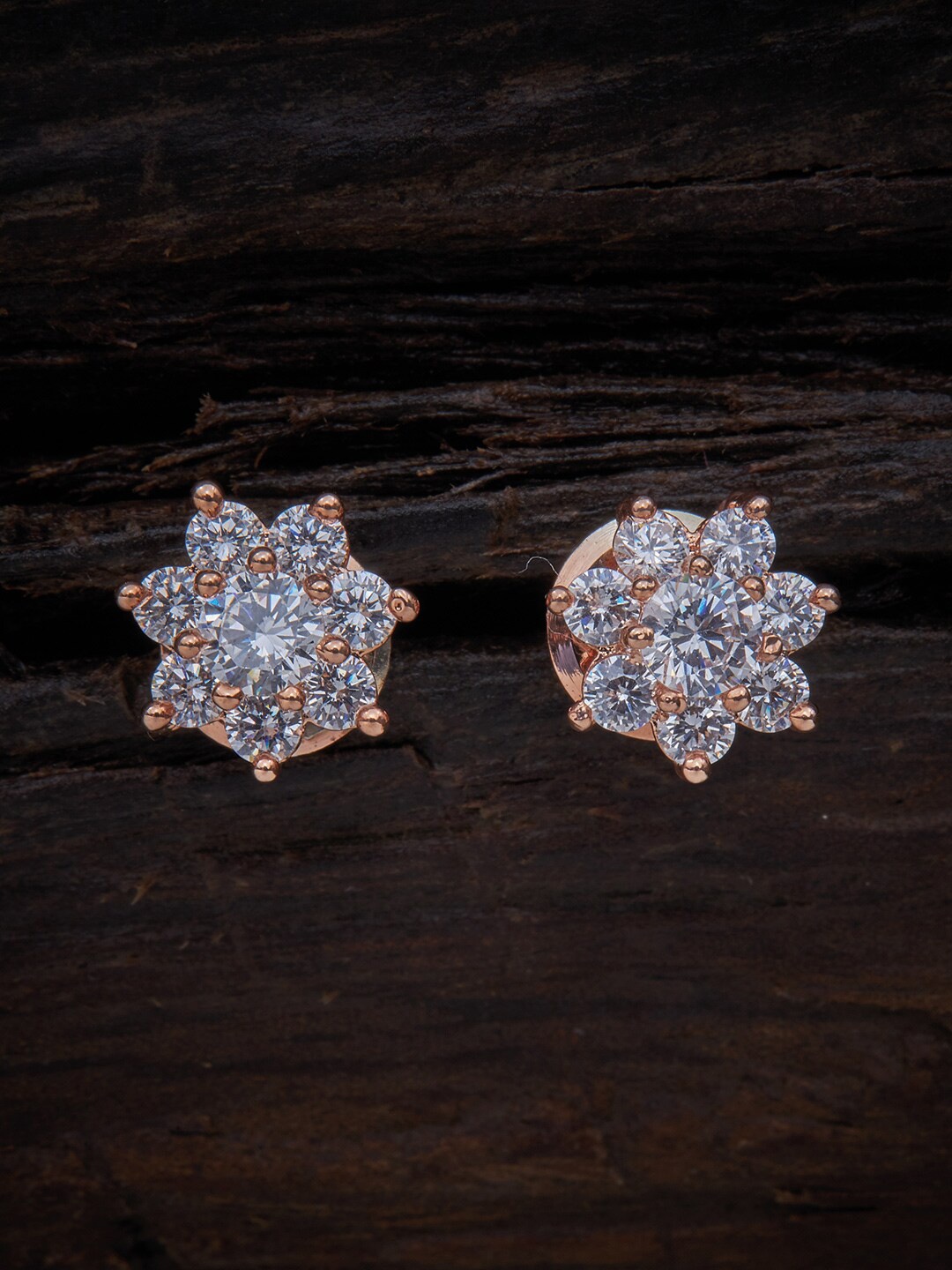 

Kushal's Fashion Jewellery Rose Gold-Plated White CZ Studded Star Shaped Studs Earrings
