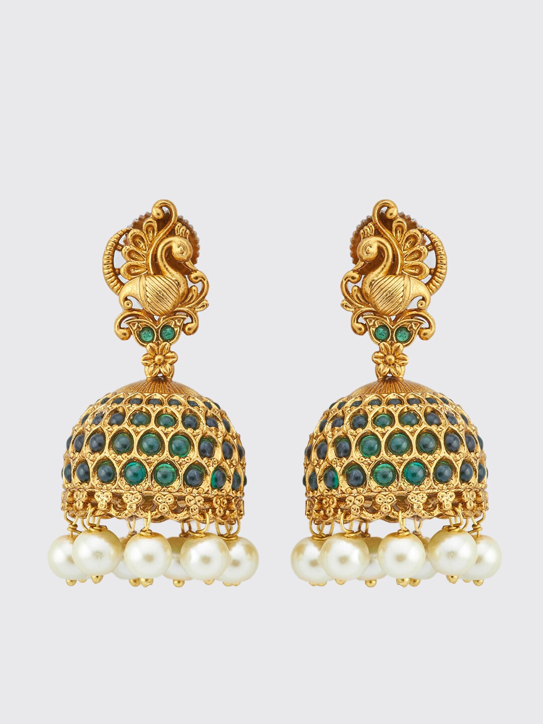 

Kushal's Fashion Jewellery Women Green Gold Plated Dome Shaped Jhumkas Earrings