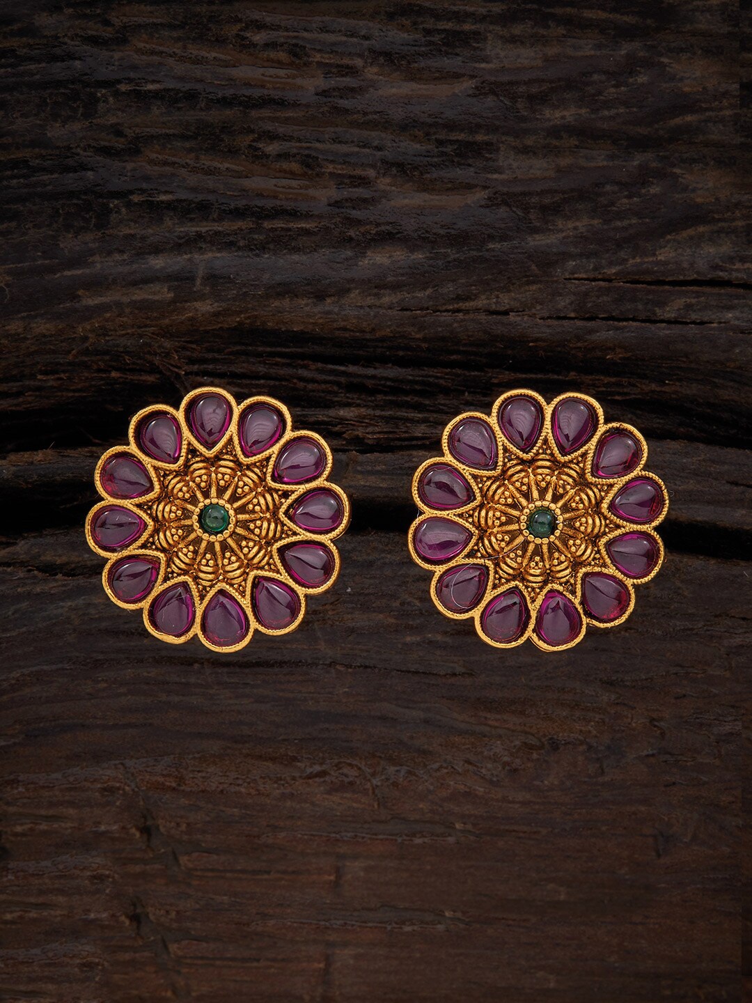

Kushal's Fashion Jewellery Red & Gold-Plated Floral Studs Earrings