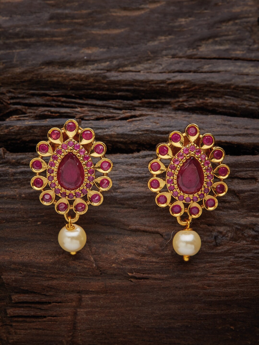 

Kushal's Fashion Jewellery Red & Gold-Plated Floral Drop Earrings