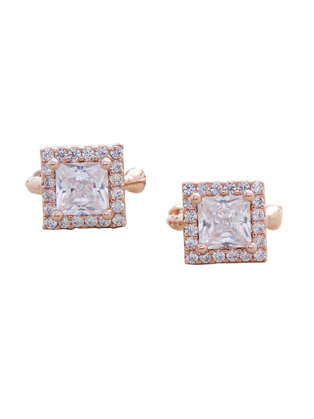 

Kushal's Fashion Jewellery Rose Gold-Plated & White Square Studs Earrings