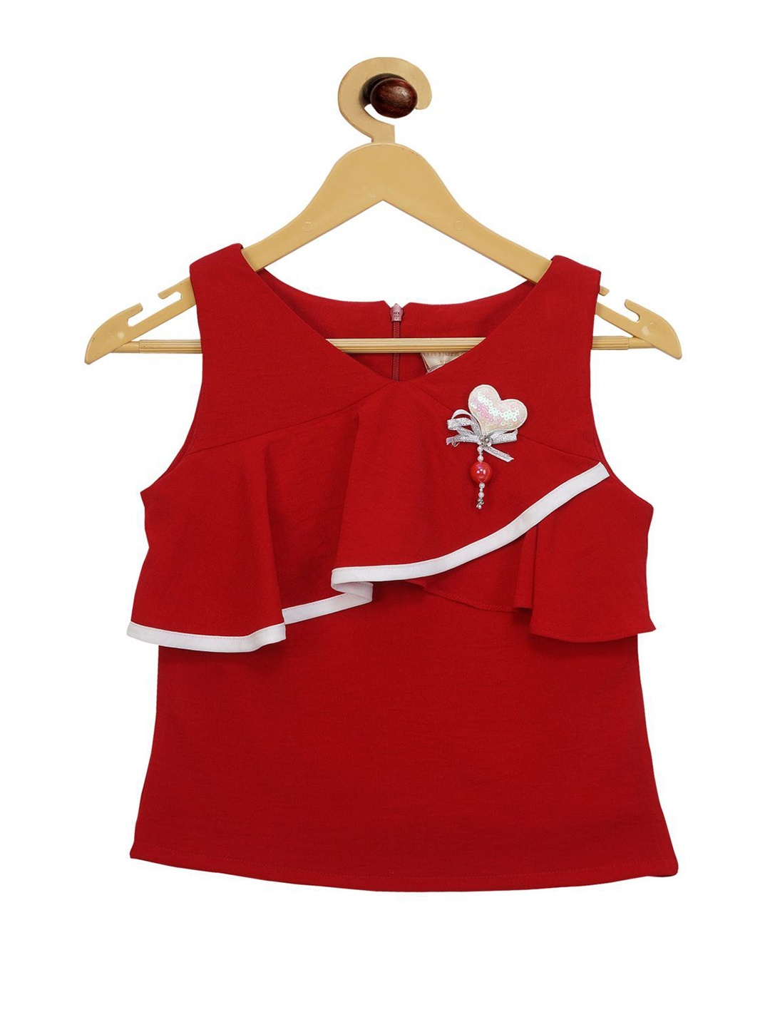 

Tiny Girl Girls Maroon Solid Regular Top With Applique & Ruffles