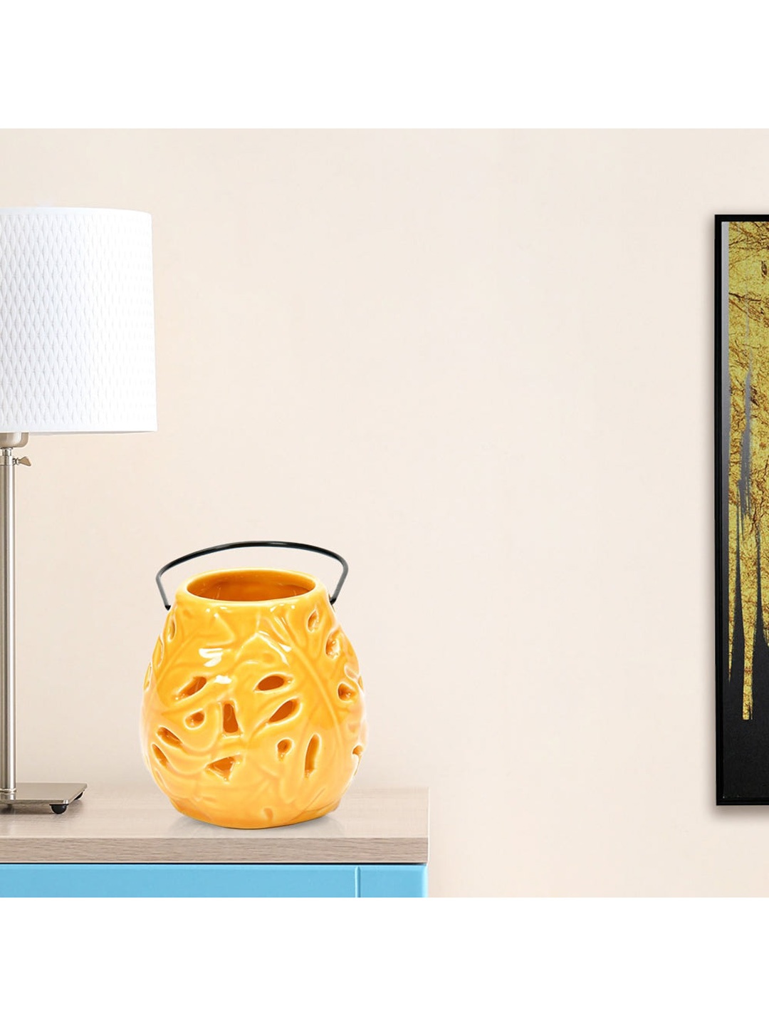 

Athome by Nilkamal Mustard Yellow Palm Leaf Cutwork Lantern