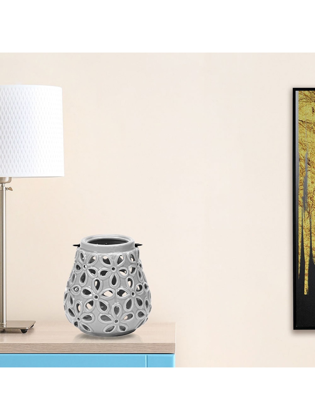 

Athome by Nilkamal Grey Floral Cutwork Lantern