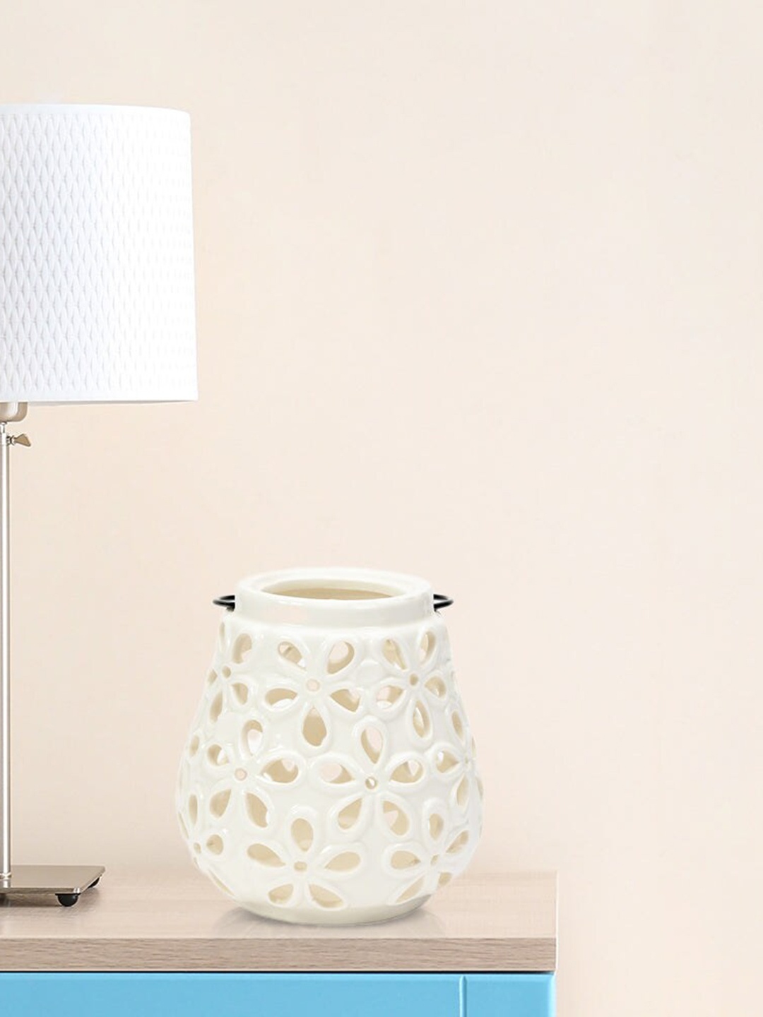 

Athome by Nilkamal White Floral Cutwork Lantern