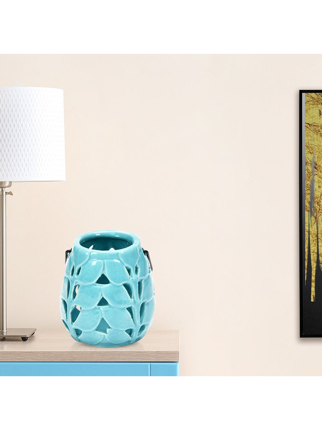 

Athome by Nilkamal Sea Green Cutwork Candle Holders