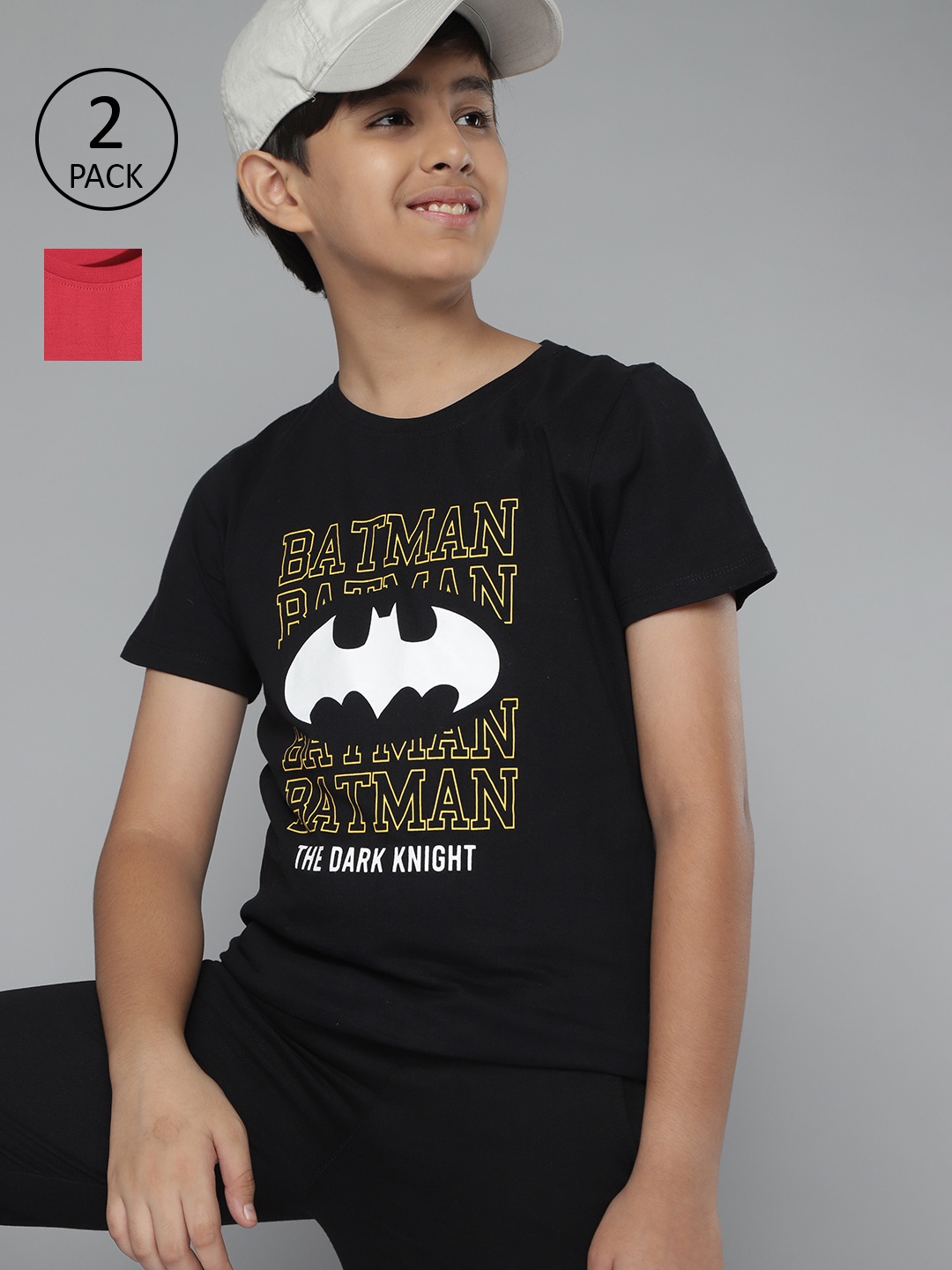

YK Justice League Boys Pack of 2 Batman & Superman Printed Cotton T-shirt, Red