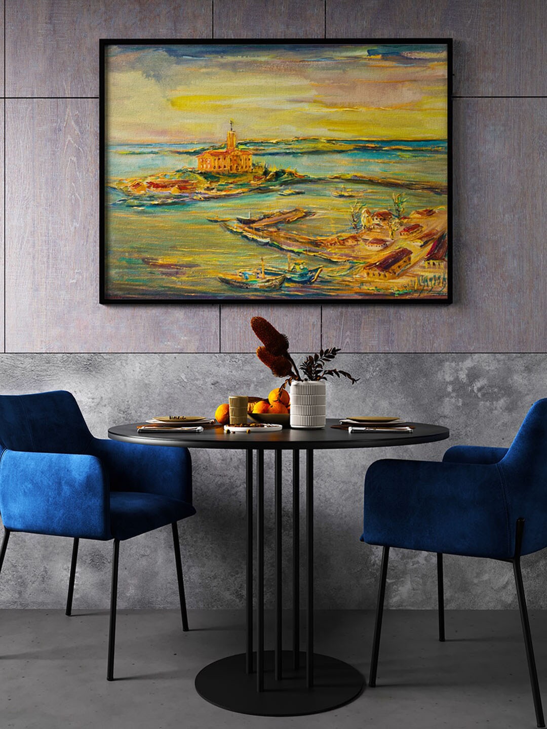

ARTSPACE Blue & Yellow Sunset at the Sea Coast Canvas Painting