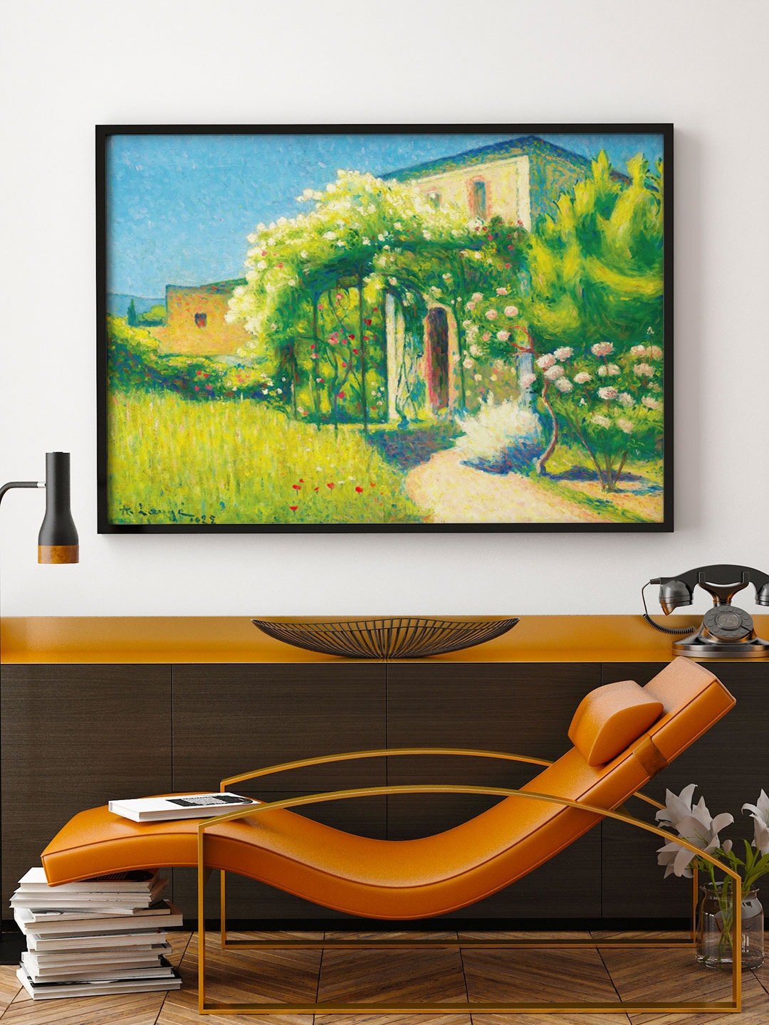 

ARTSPACE Green & Blue Printed Blooming Garden Canvas Painting Wall Art