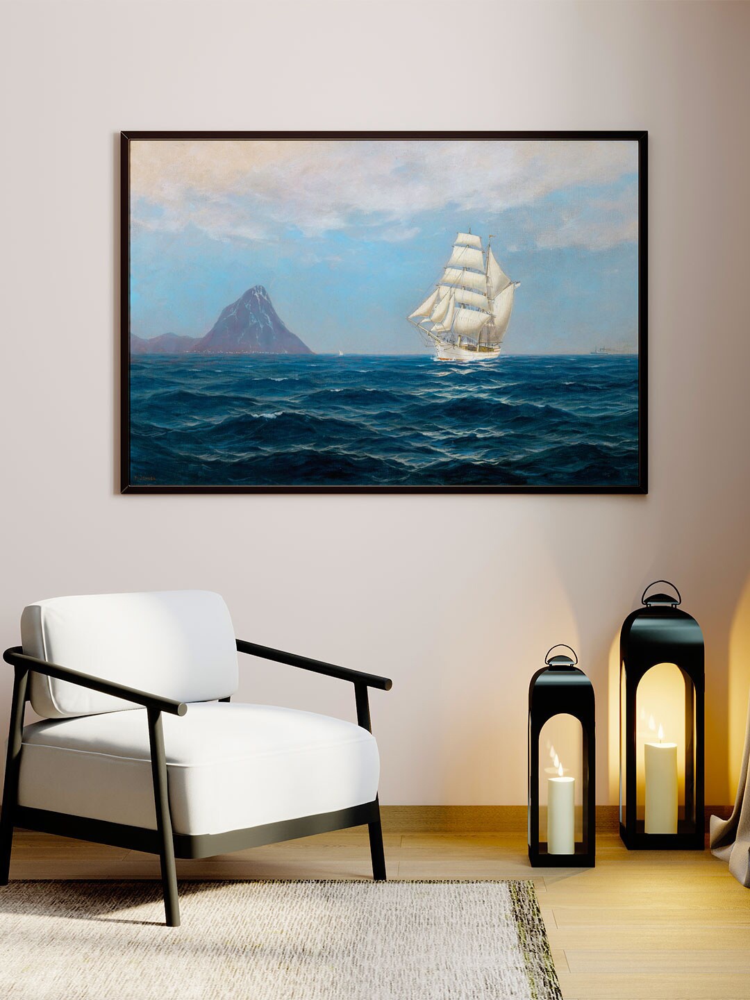 

ARTSPACE Blue & White Printed Blooming Garden Canvas Painting Wall Art