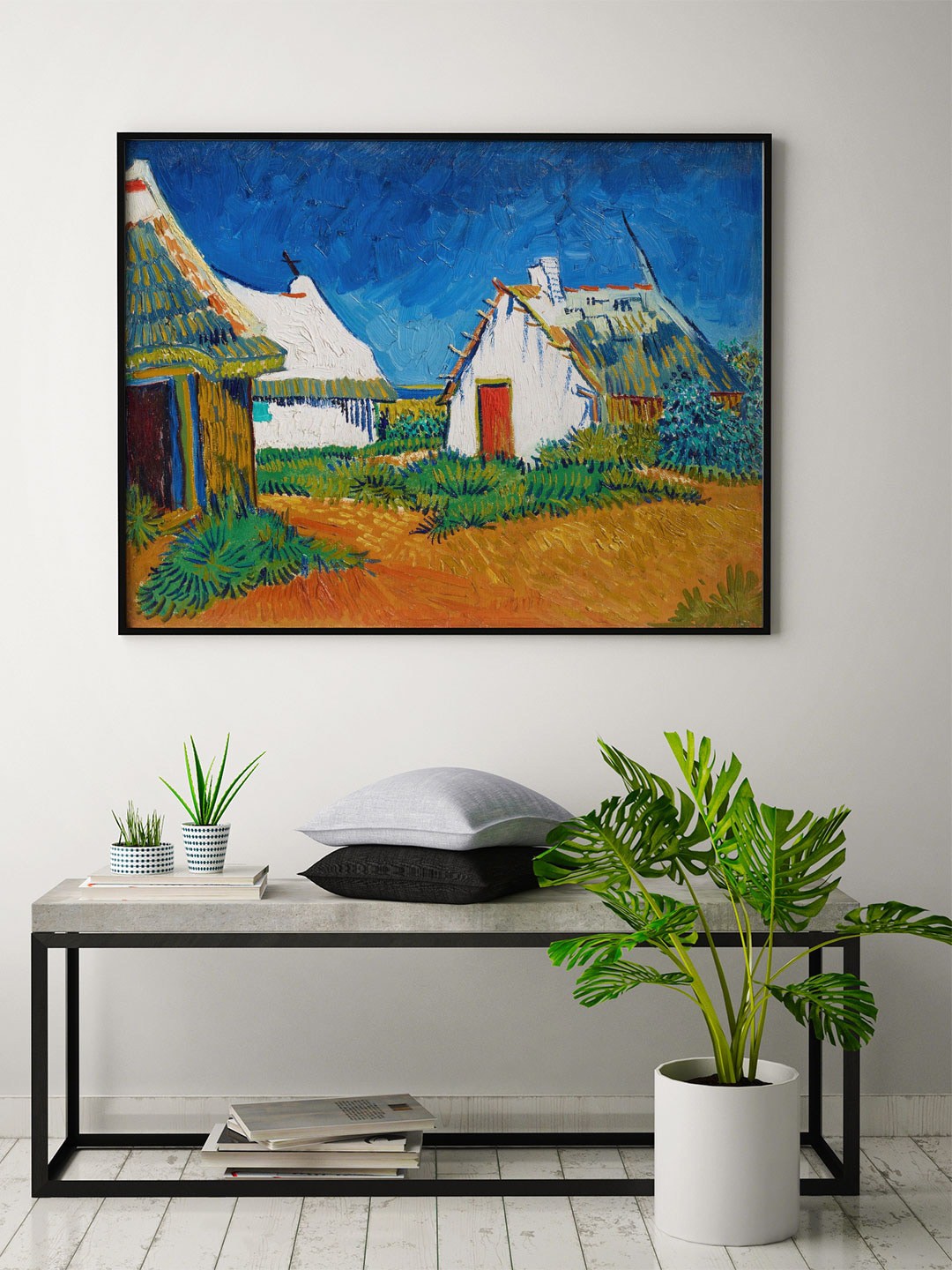 

ARTSPACE Blue & Green Three cottages Canvas Painting, Multi