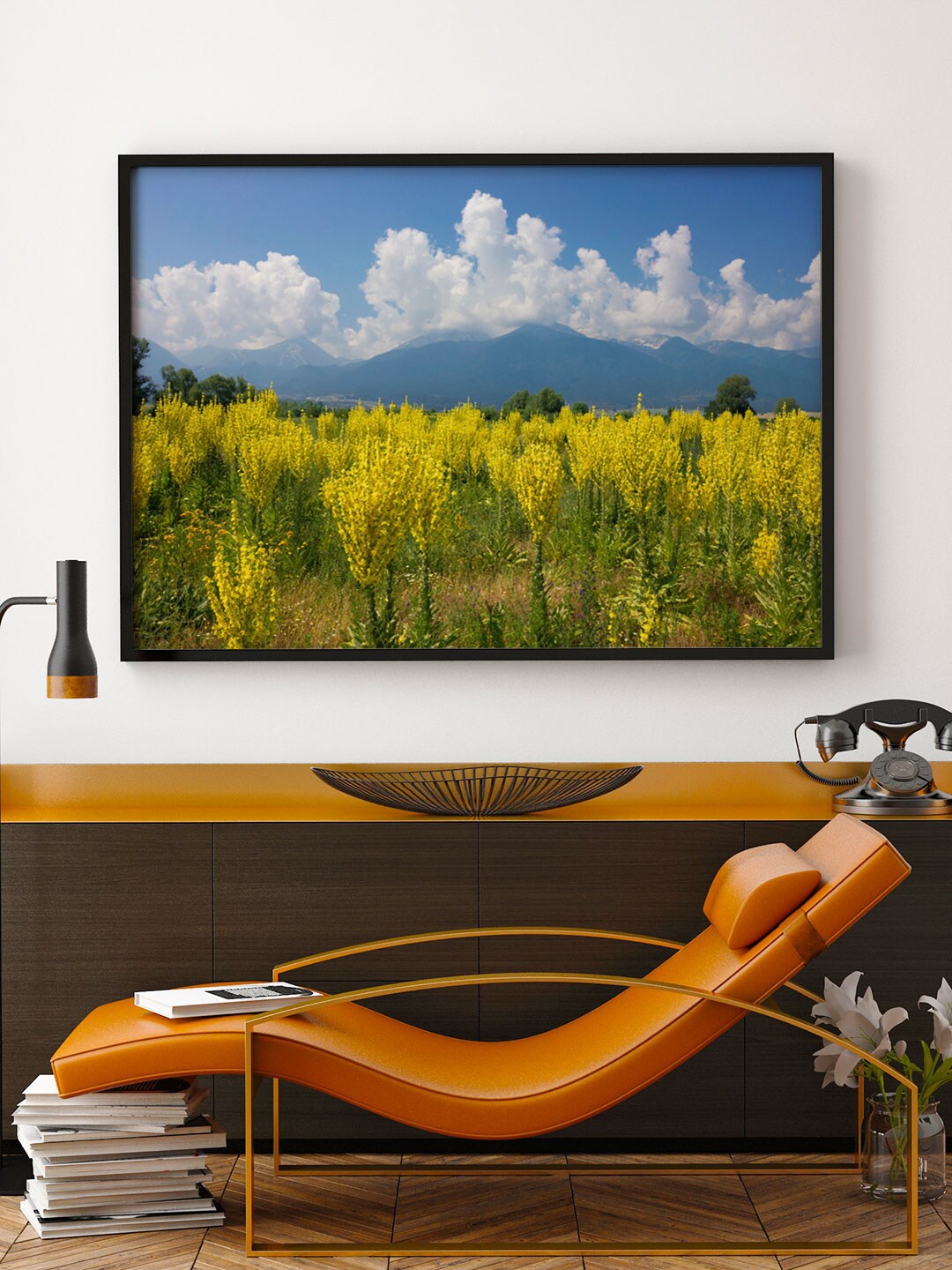

ARTSPACE Blue & Yellow Field Printed Canvas Framed Wall Painting