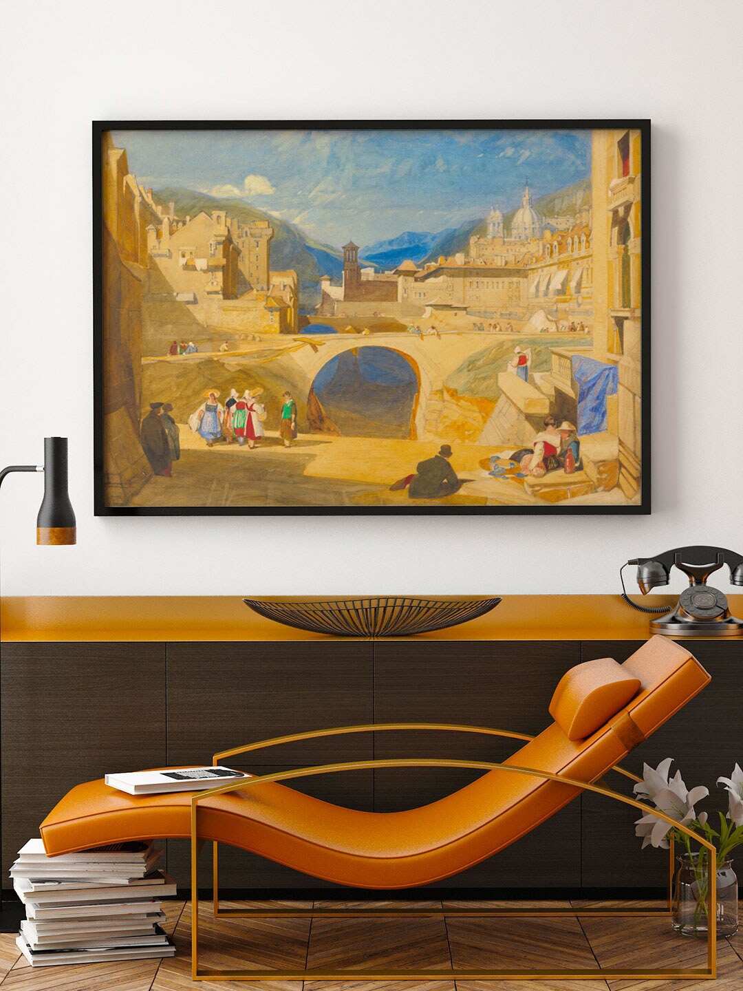 

ARTSPACE Beige & Blue Printed Bridge In A Continental Town Canvas Painting Wall Art