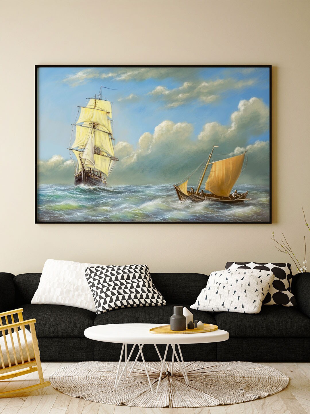 

ARTSPACE White & Blue Printed Sailing Ship Canvas Painting Wall Art