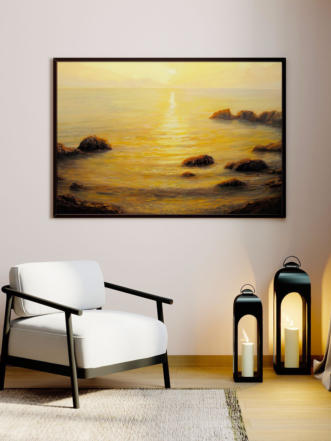 

ARTSPACE Yellow Golden Sunrise Canvas Painting Wall Art