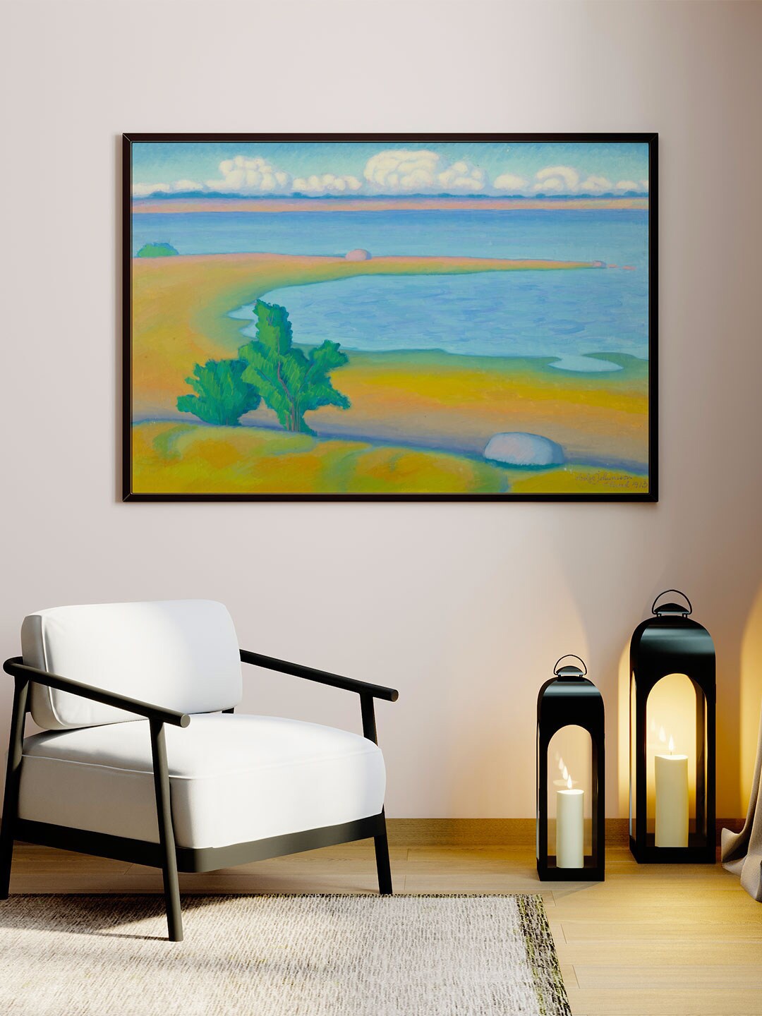 

ARTSPACE Green & Blue Printed Promontory Canvas Painting Wall Art