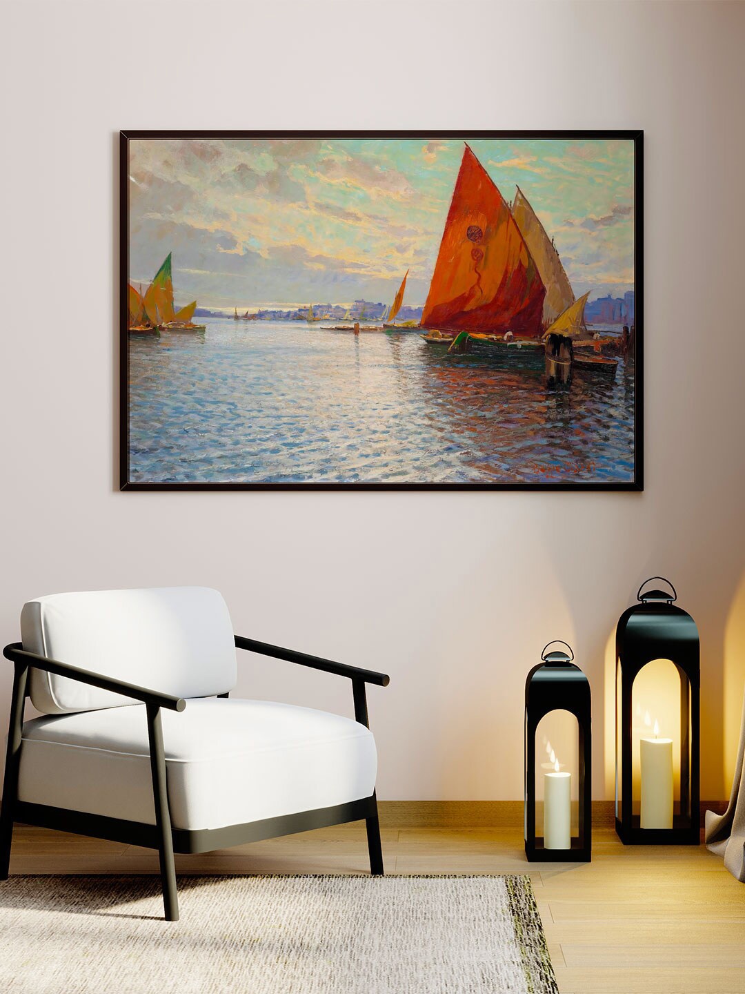

ARTSPACE Blue & Red Fishing vessels Canvas Painting Wall Art
