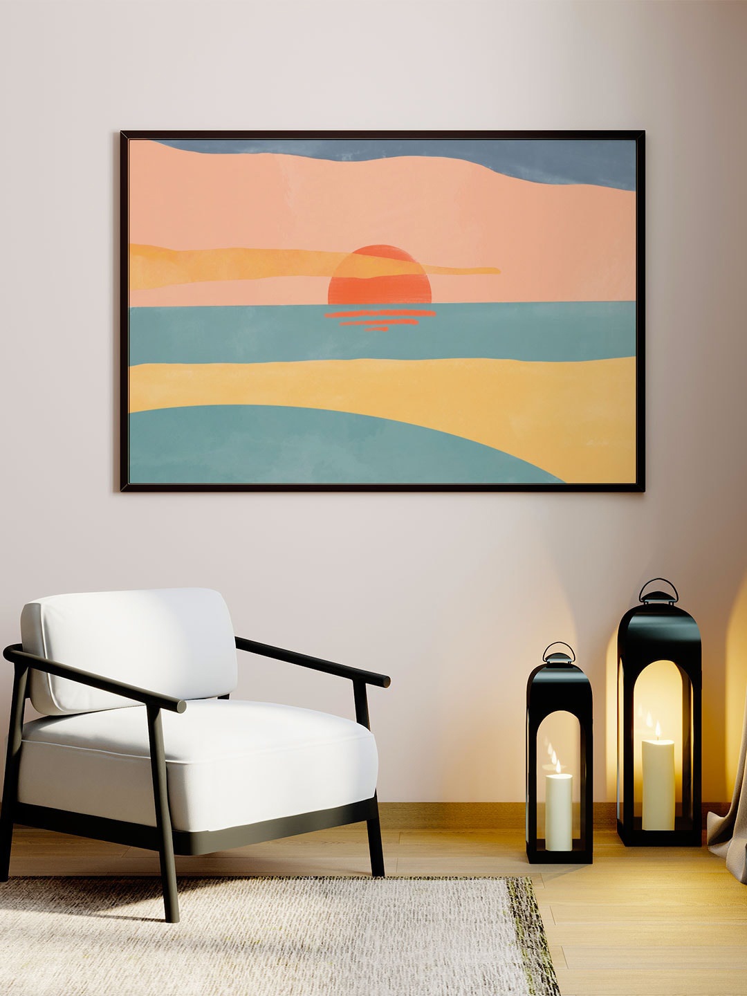 

ARTSPACE Blue & Orange Watercolor Sunset Canvas Painting Wall Art, Multi