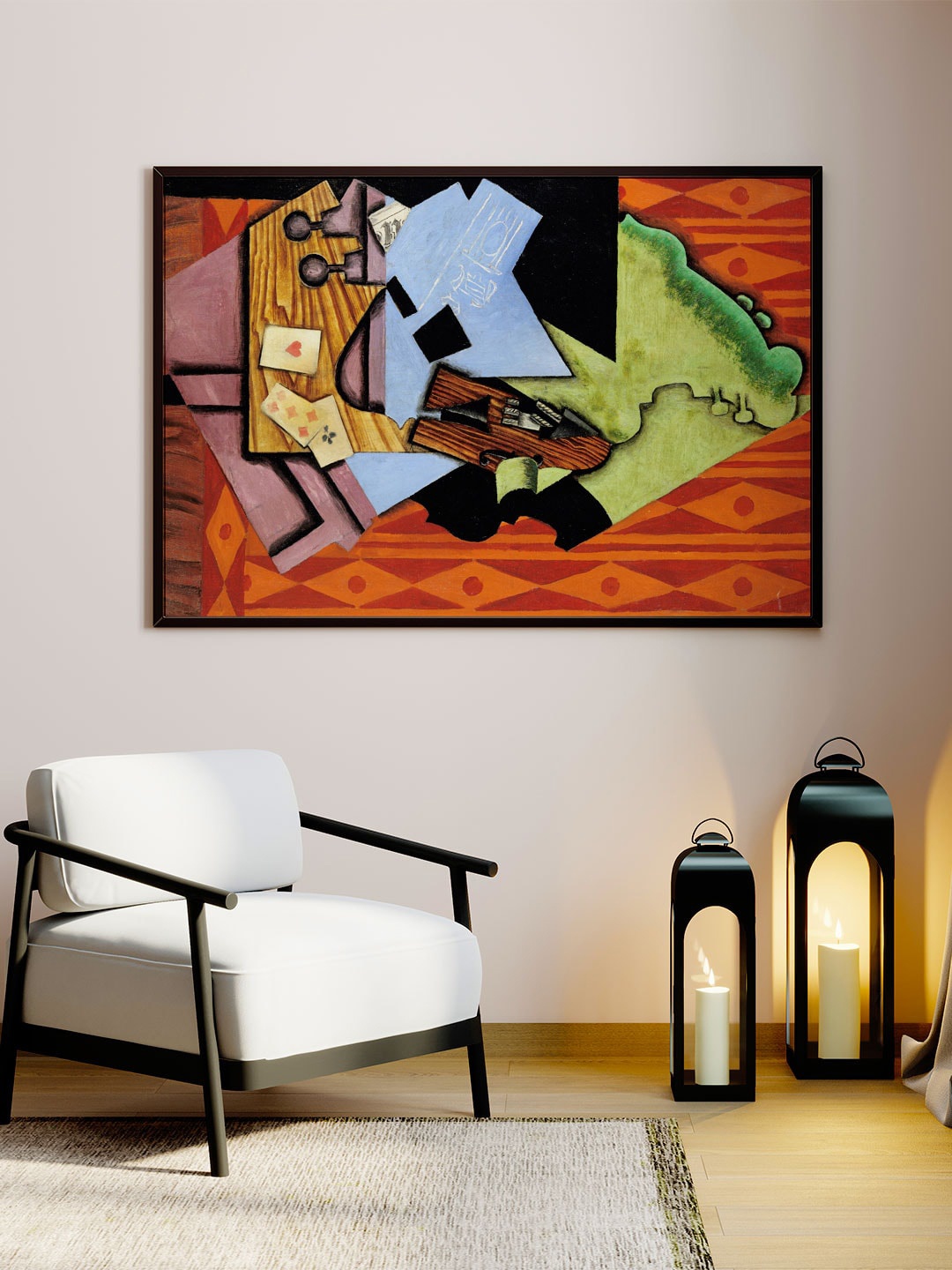 

ARTSPACE Blue & Red Violin and Playing Cards on a Table, Multi