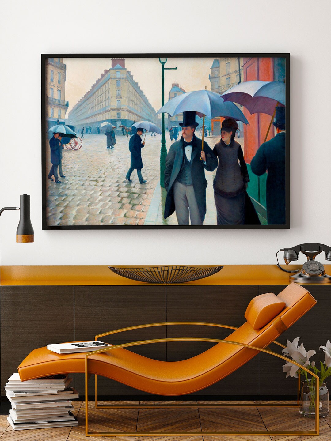 

ARTSPACE Grey & Blue Printed Paris Street Rainy Day Canvas Painting Wall Art