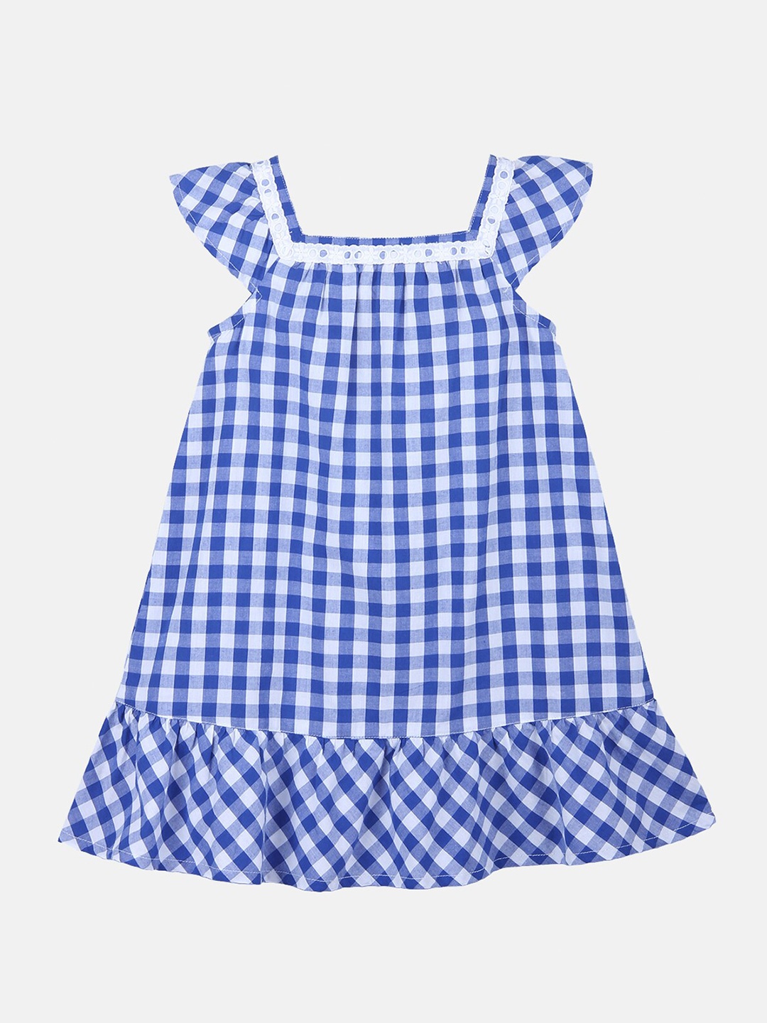 

Beebay Girls Blue & White Checked Cotton A-Line Dress