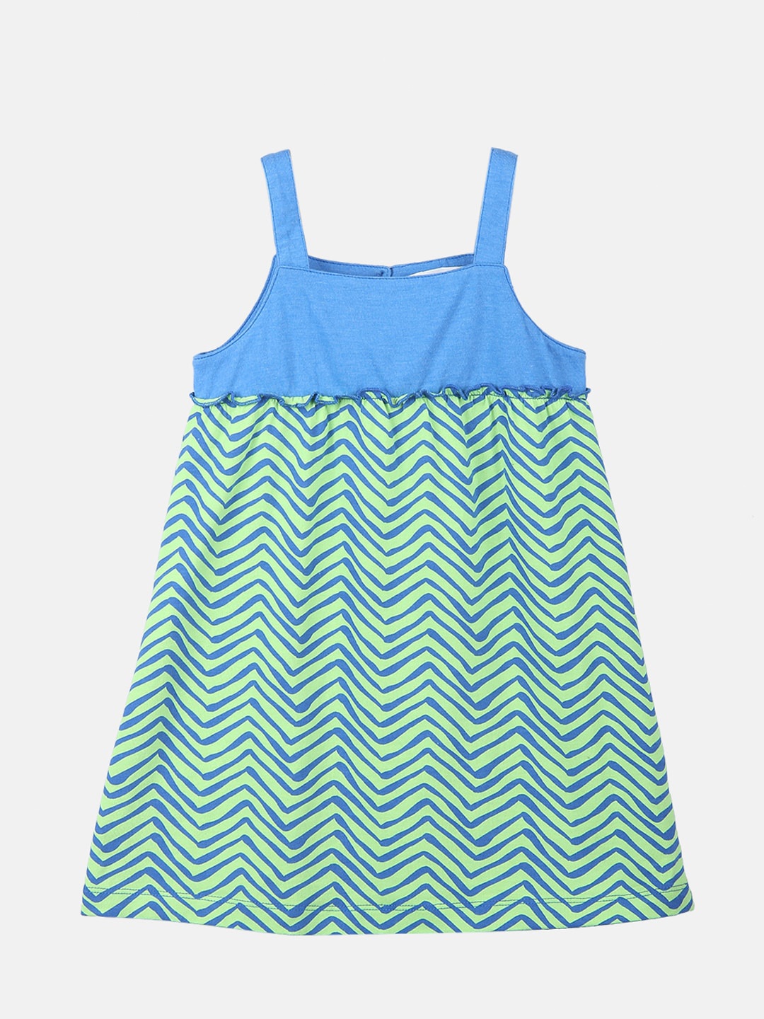 

Beebay Green & Blue Printed A-Line Dress