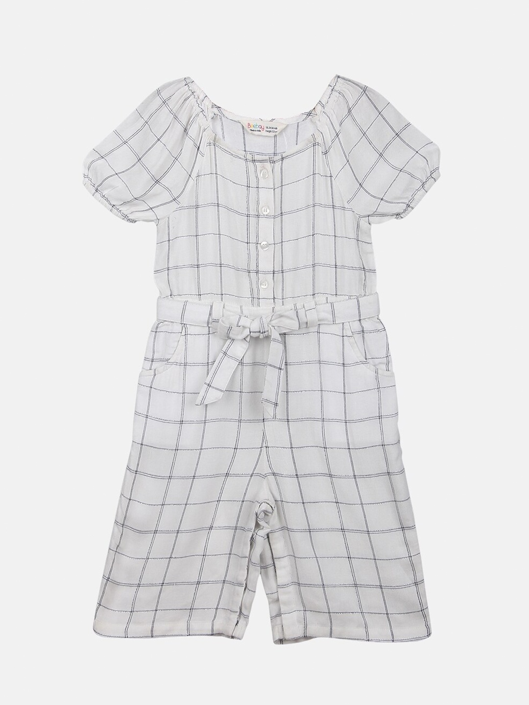 

Beebay Girls White Checked Basic Jumpsuit