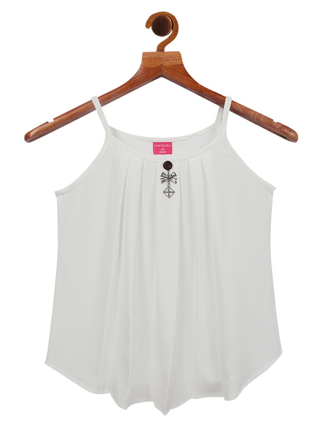 

Tiny Girl Girls Cream-Coloured Solid Shoulder Straps Regular Top