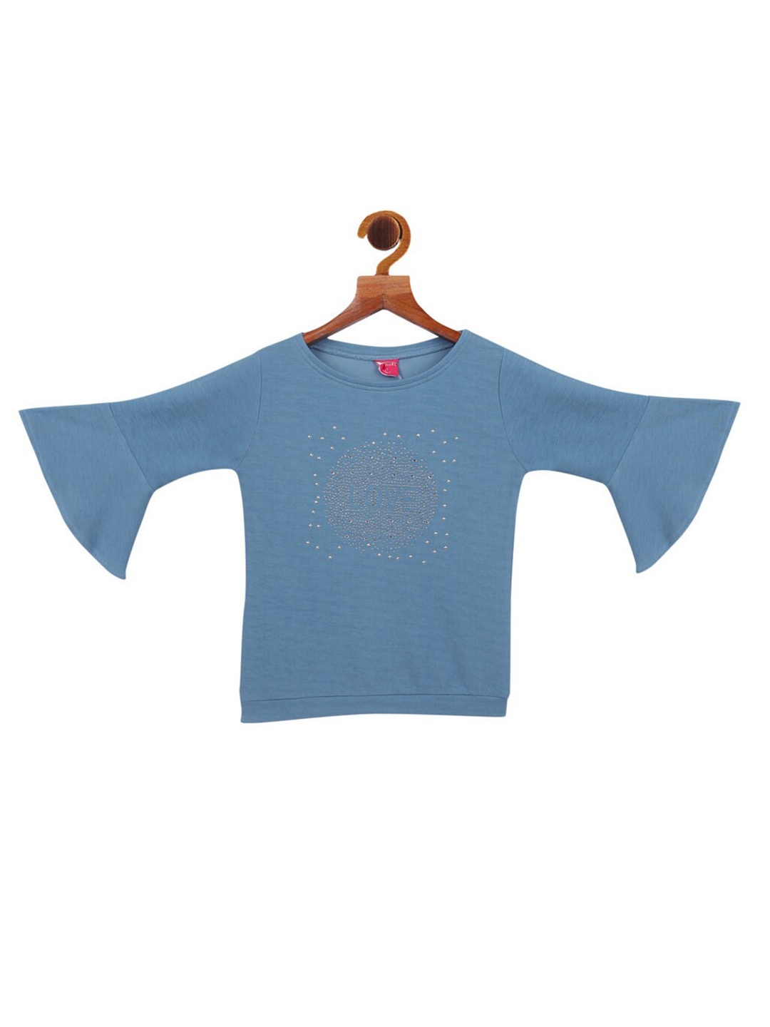 

Tiny Girls Blue Solid Bell Sleeved Top