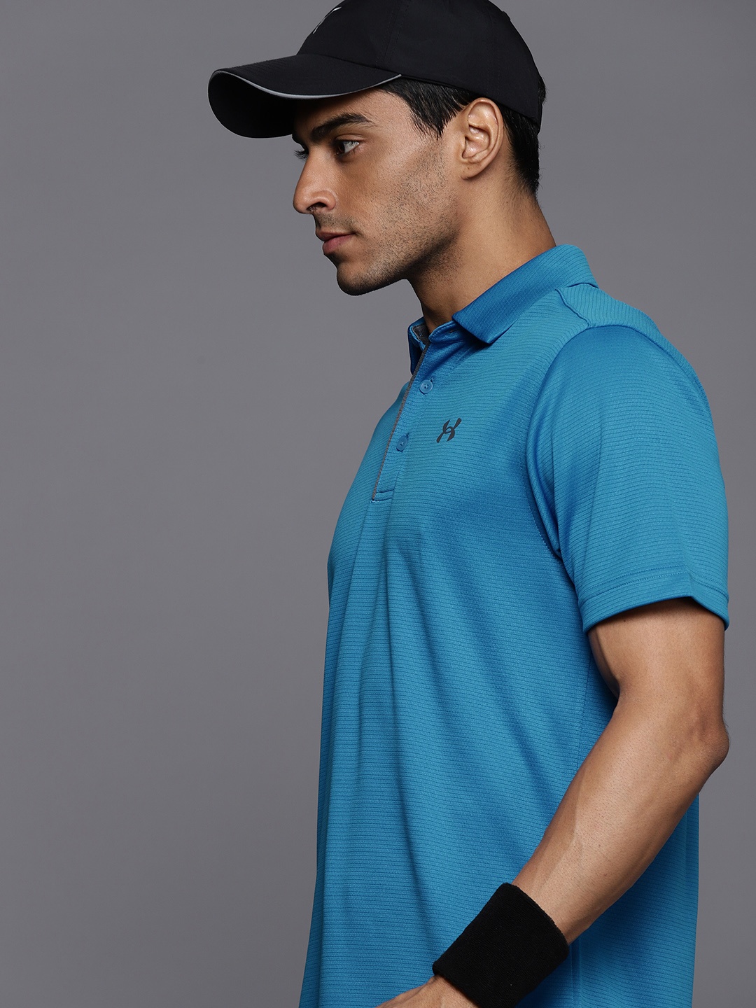 

UNDER ARMOUR Men Blue Tech Brand Logo Polo Collar Loose T-shirt