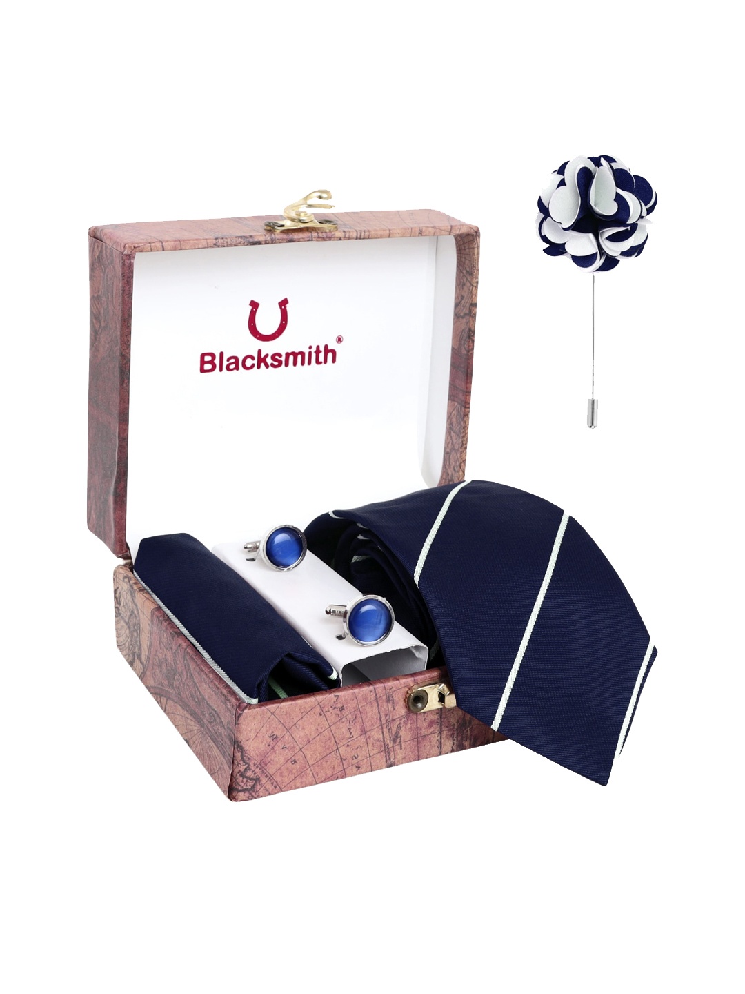 

Blacksmith Men Navy Blue & White Accessory Gift Set