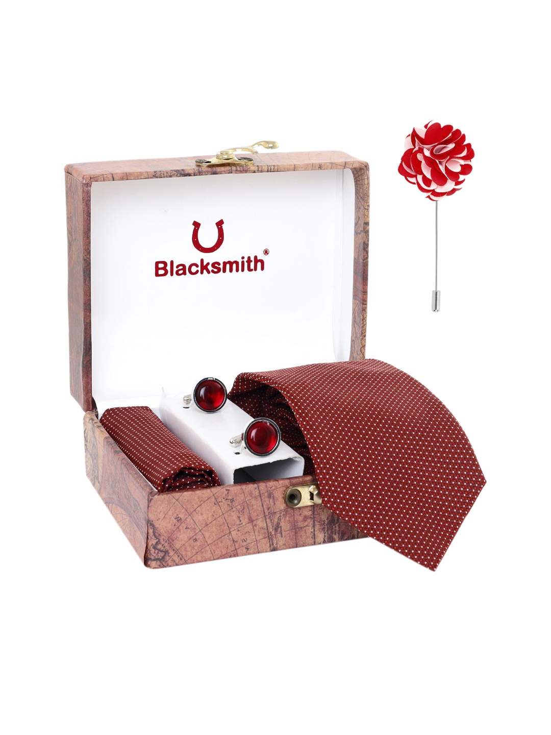 

Blacksmith Men Red & White Printed Accessory Gift Set