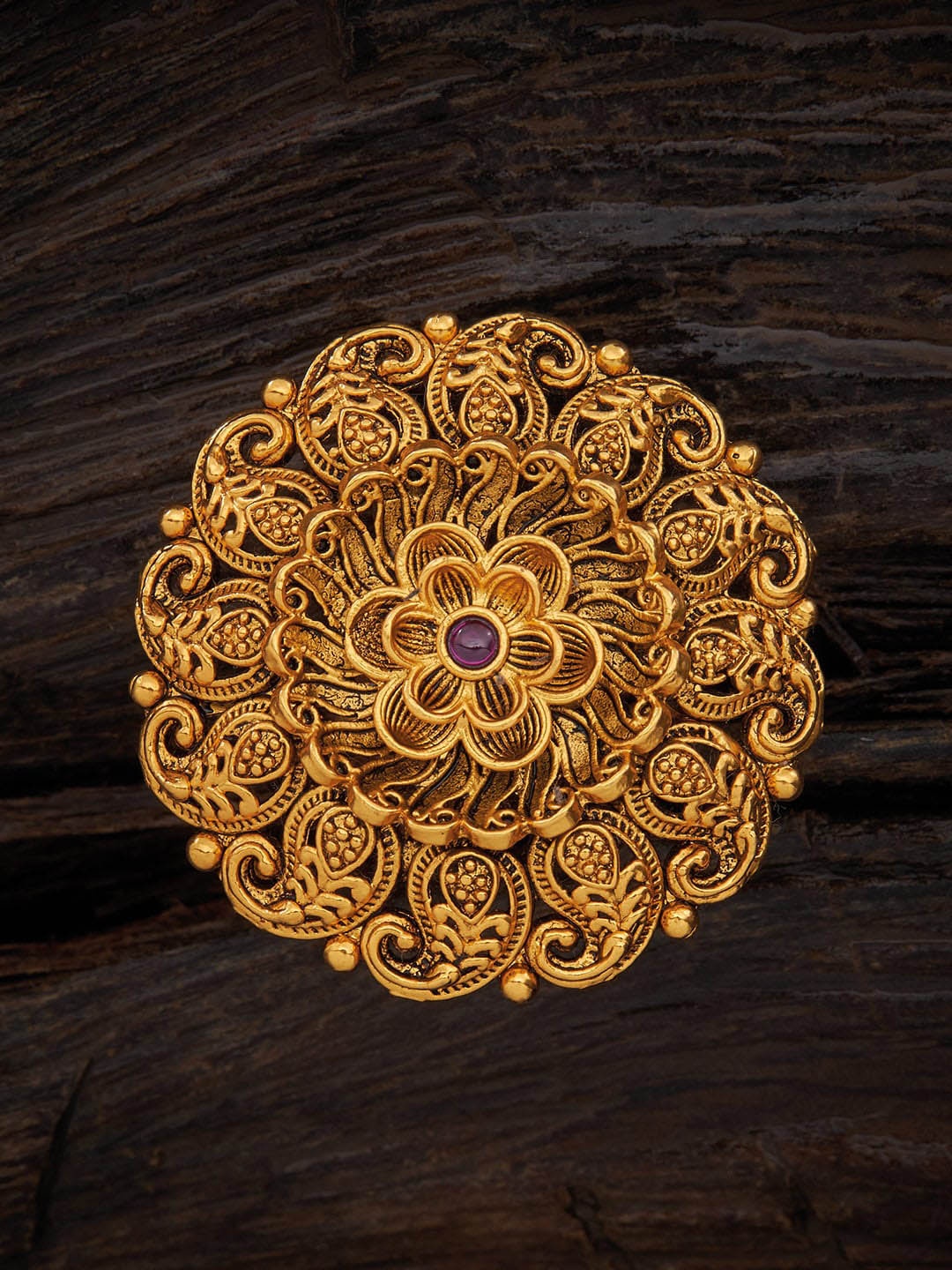 

Kushal's Fashion Jewellery Gold-Plated & Pink CZ-Studded Adjustable Antique Finger Ring