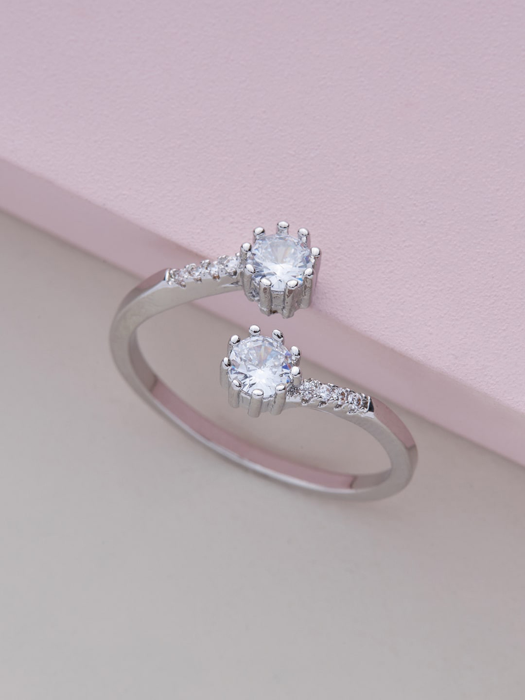 

Kushal's Fashion Jewellery Rhodium-Plated White CZ-Studded Finger Ring