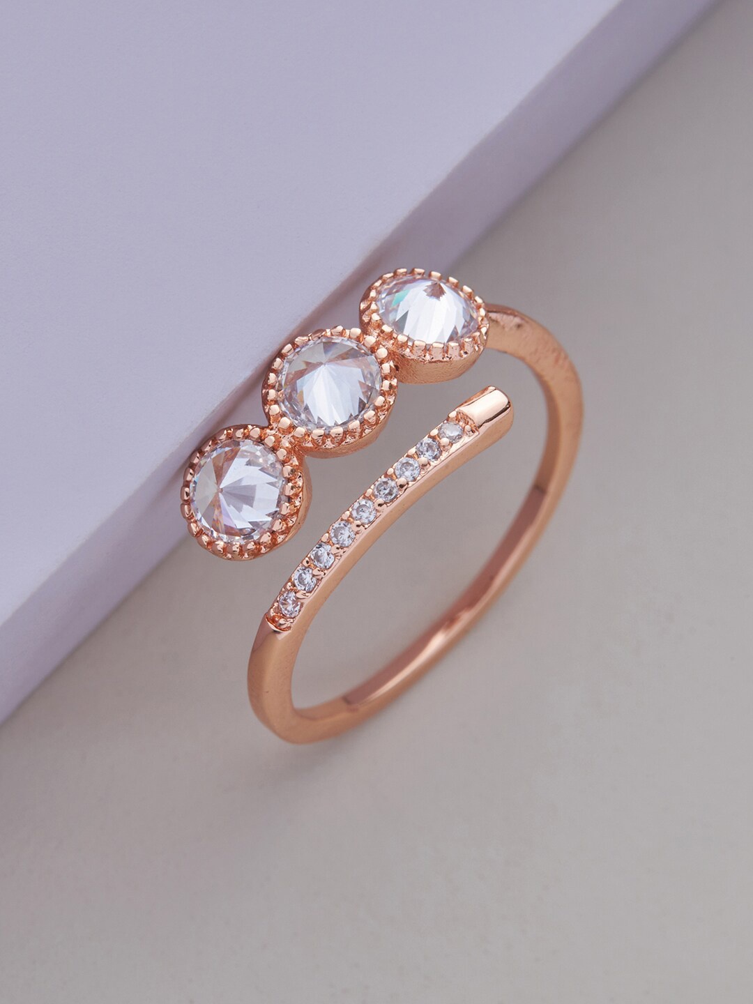 

Kushal's Fashion Jewellery Rose Gold-Plated White CZ-Studded Adjustable Finger Ring