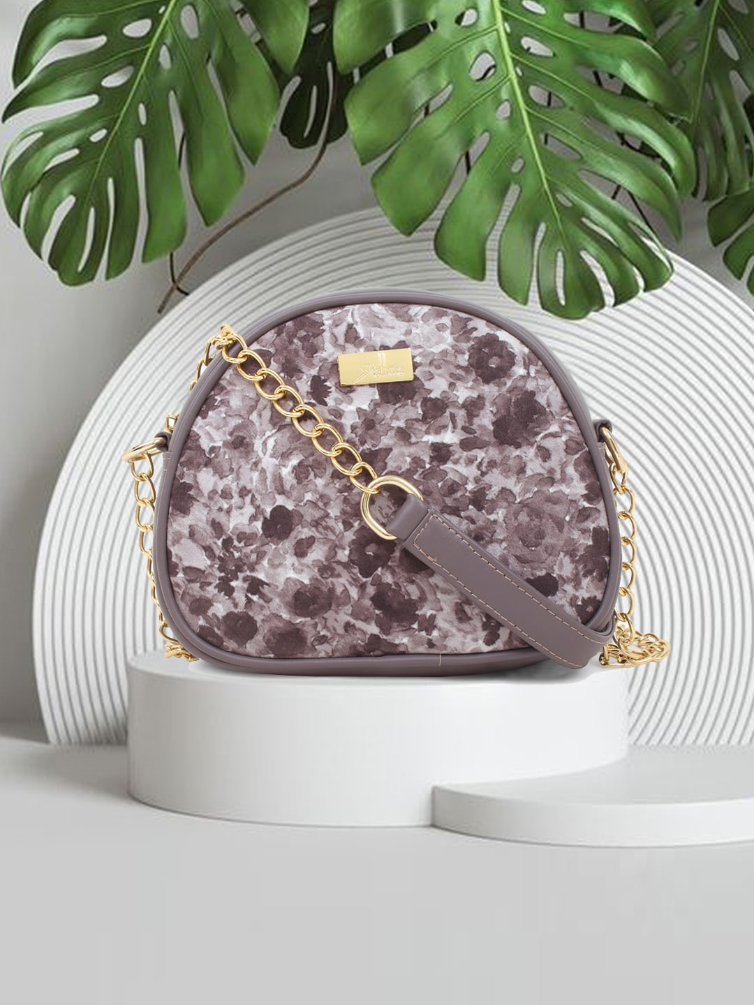 

yelloe Grey Printed Structured Sling Bag