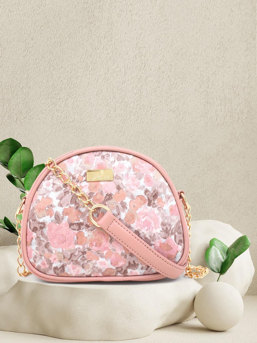 

yelloe Pink Floral Printed Structured Sling Bag