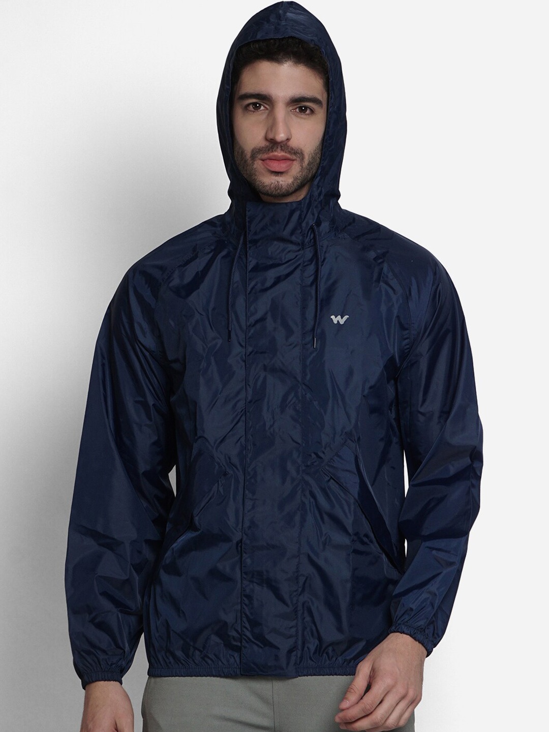 

Wildcraft Men Navy Blue Solid Waterproof Rain Jacket