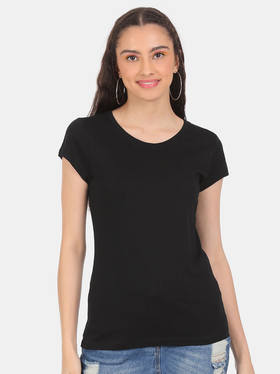 

Sugr Women Black Cotton T-shirt