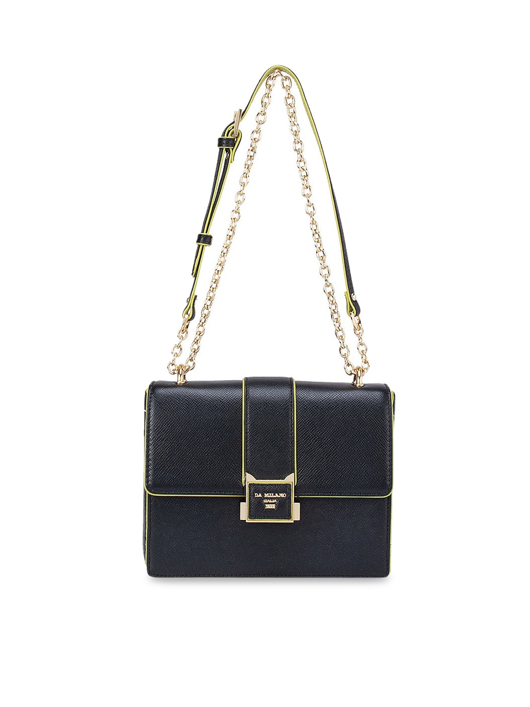 

Da Milano Black Textured Leather Structured Sling Bag