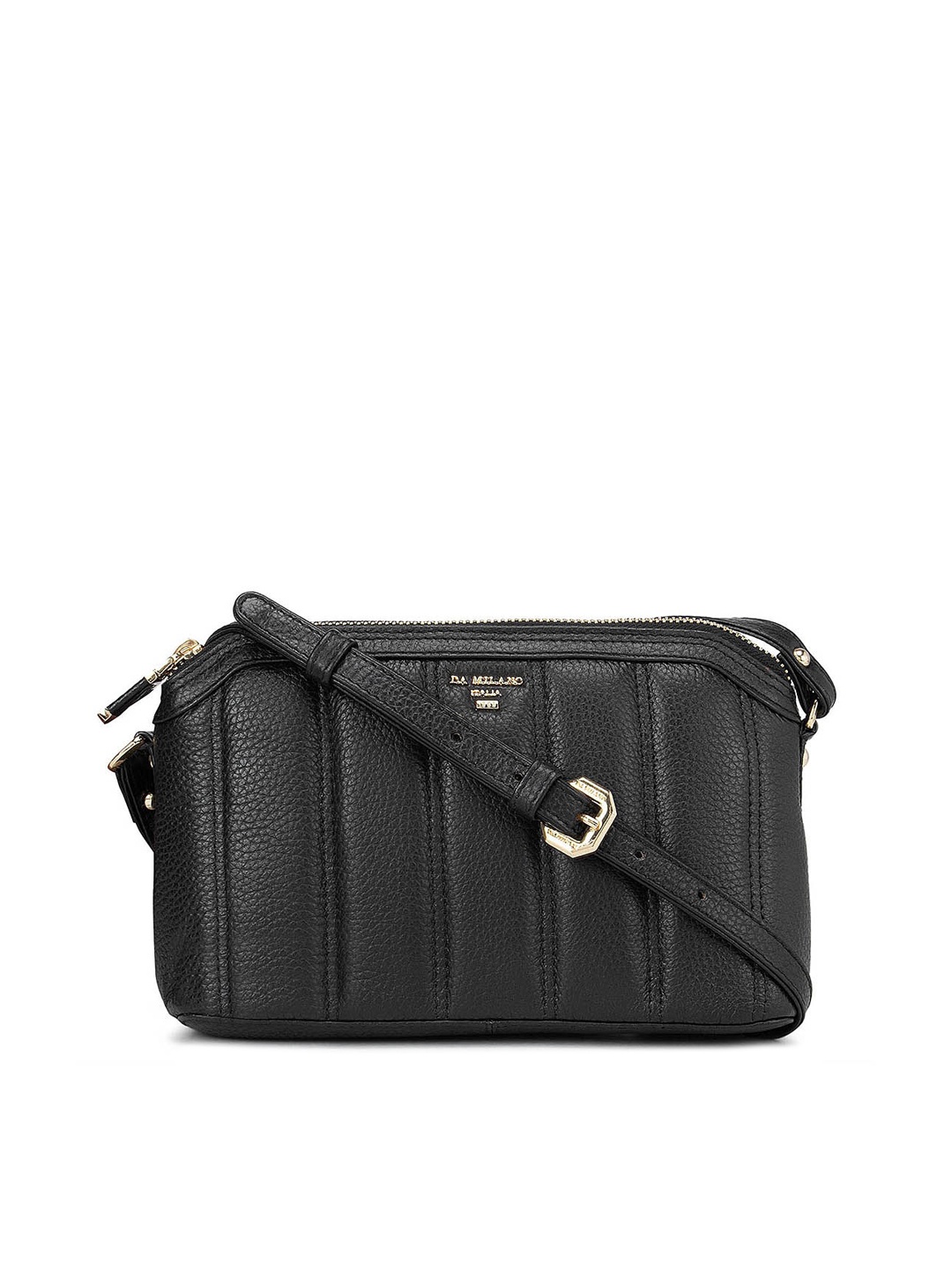 

Da Milano Black Leather Structured Sling Bag