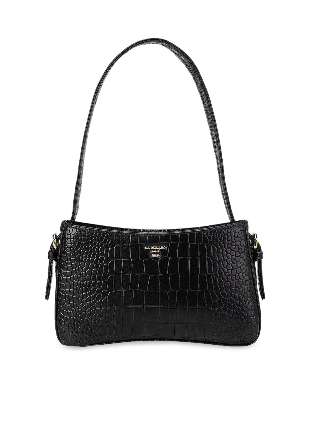 

Da Milano Black Textured Leather Structured Shoulder Bag