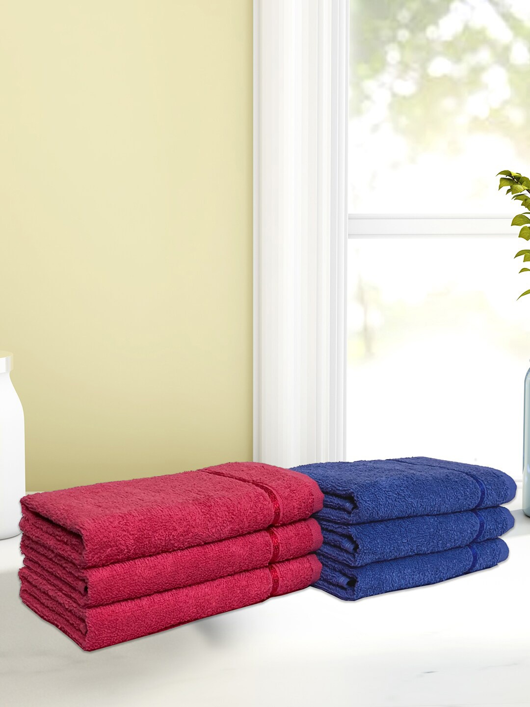 

SPACES Set Of 6 Solid 380 GSM Pure Cotton Hand Towels, Red