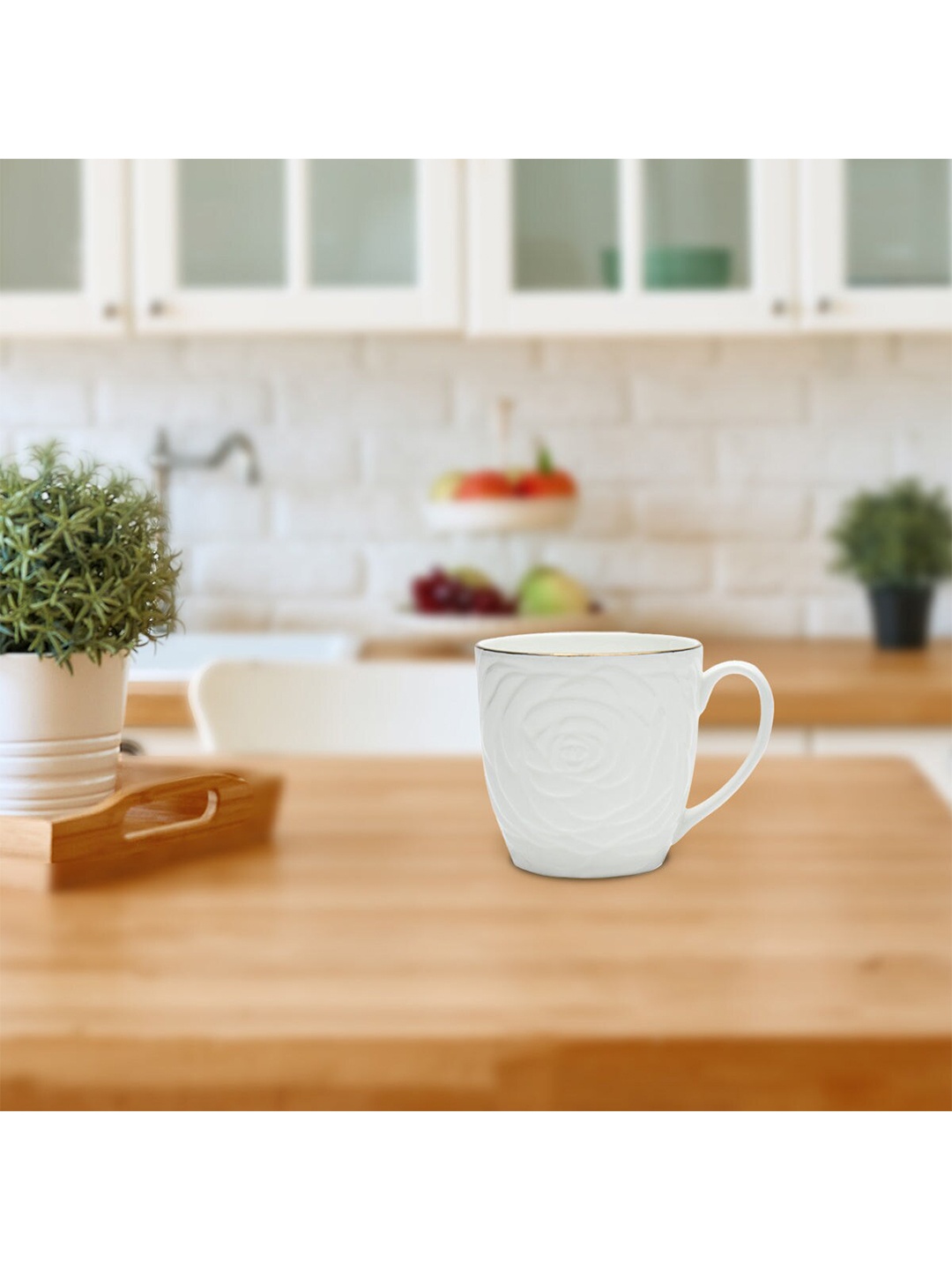

Athome by Nilkamal White Textured Ceramic Glossy Cups Set of Cups and Mugs